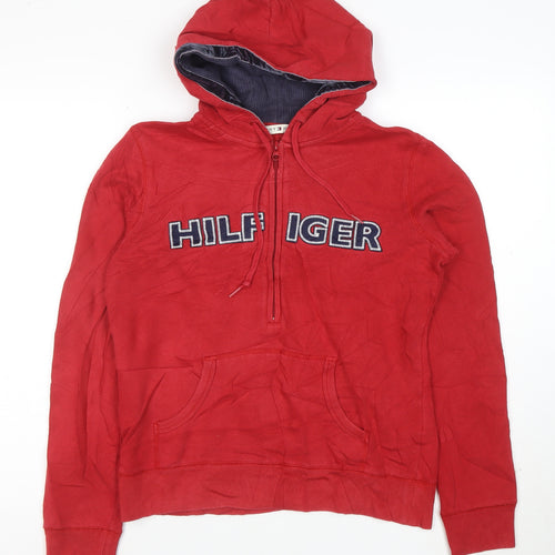 Tommy Hilfiger Womens Red Full Zip Hoodie Cotton Polyester Size M
