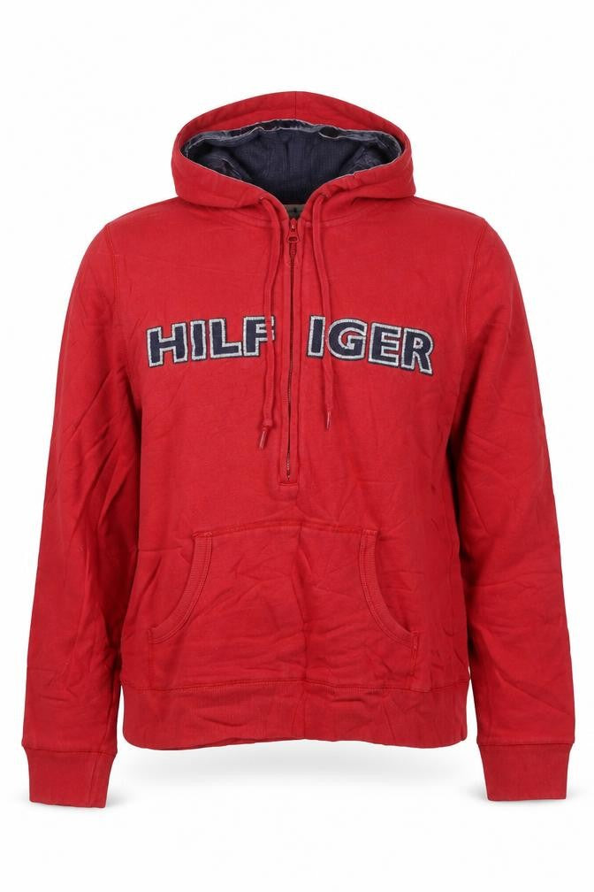 Front view of Tommy Hilfiger women’s red full zip hoodie cotton polyester, size M