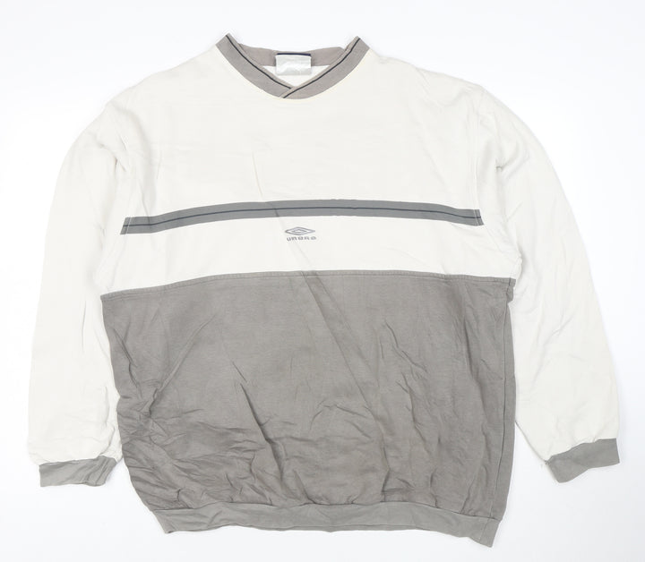 Umbro Men’s Grey Colour Block V-Neck Long Sleeve Sweatshirt L