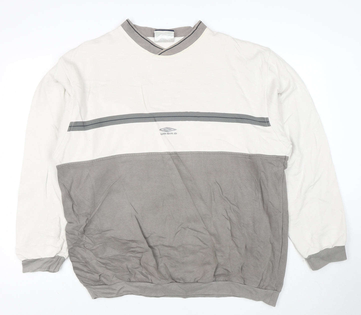 Umbro Men’s Grey Colour Block V-Neck Long Sleeve Sweatshirt L