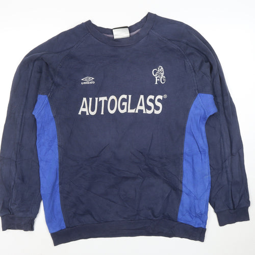 Umbro Mens Blue Medium Pullover Football Sweatshirt Logo Sportswear
