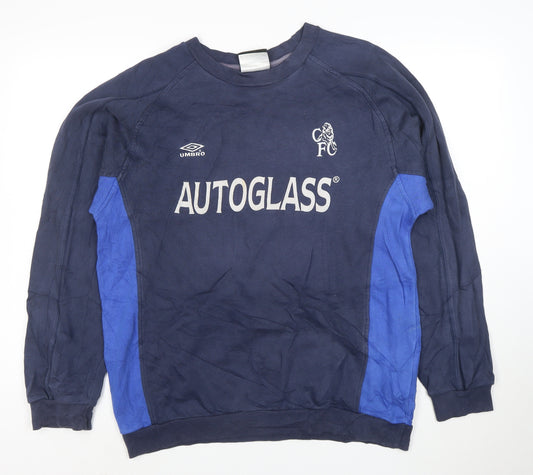 Umbro Mens Blue Medium Pullover Football Sweatshirt Logo Sportswear