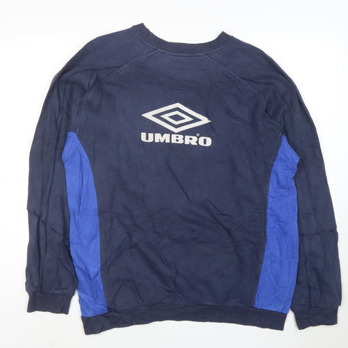 Umbro Mens Blue Medium Pullover Football Sweatshirt Logo Sportswear