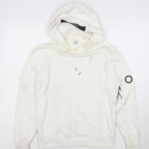 C.P. Company Men's White Pullover Hoodie M Logo Outdoor Style