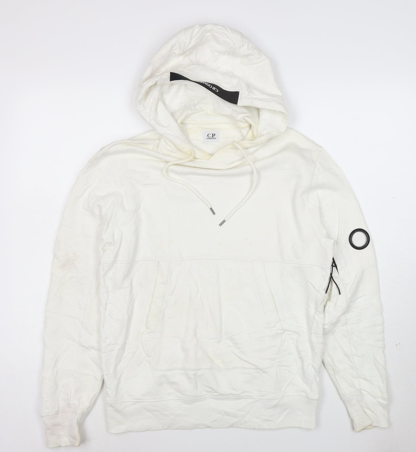C.P. Company Men's White Pullover Hoodie M Logo Outdoor Style