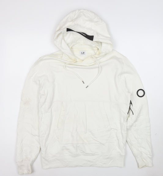 C.P. Company Men's White Pullover Hoodie M Logo Outdoor Style