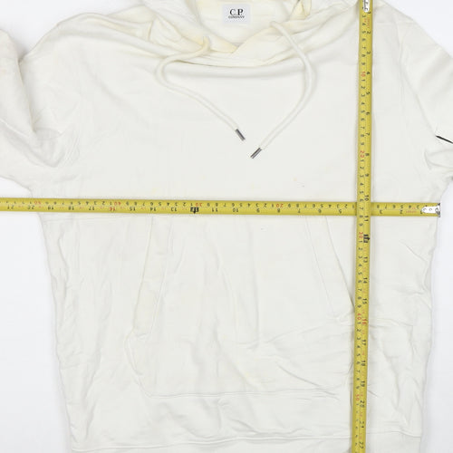 C.P. Company Men's White Pullover Hoodie M Logo Outdoor Style