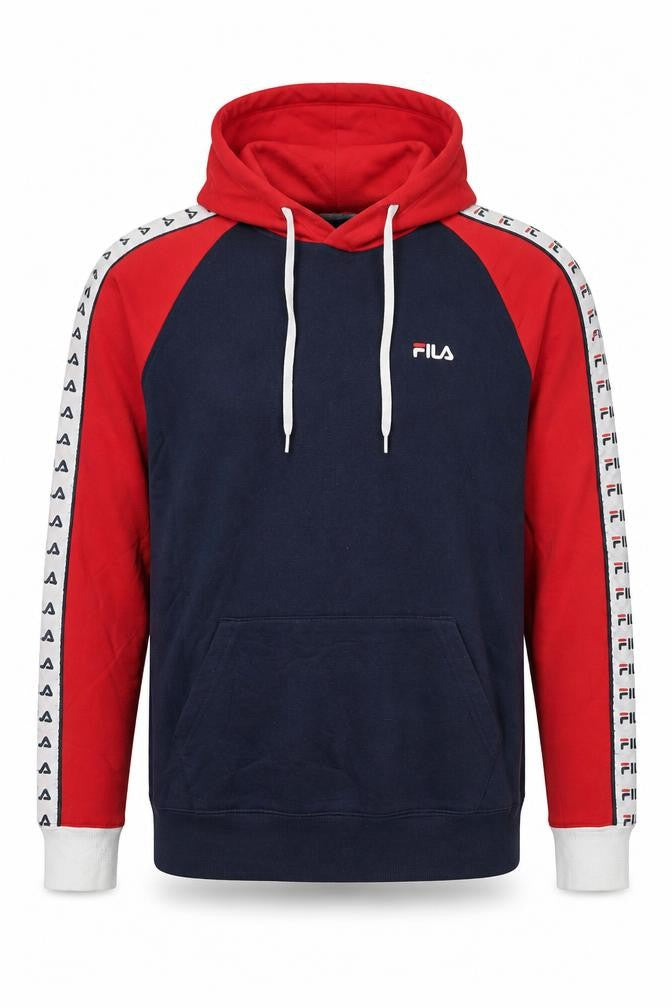 Front view of Fila Men’s Multicoloured Pullover Hoodie, size M, Retro Sports Style