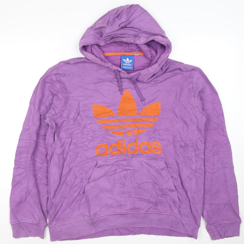 Adidas Men's Purple Pullover Hoodie L Sports Logo Cotton
