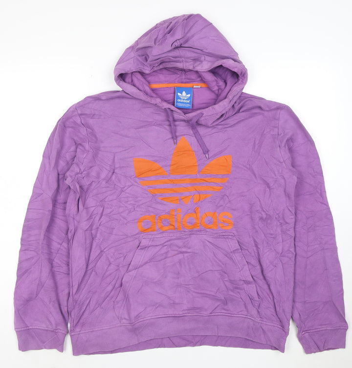 Adidas Men's Purple Pullover Hoodie L Sports Logo Cotton