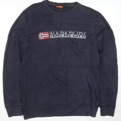 Napapijri Men’s Blue Logo Crew Neck Pullover Sweatshirt M