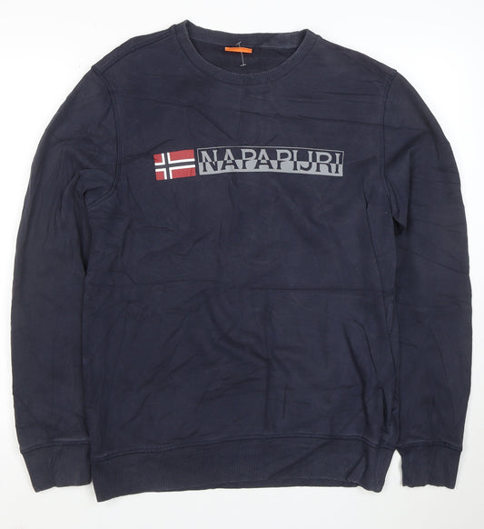 Napapijri Men’s Blue Logo Crew Neck Pullover Sweatshirt M