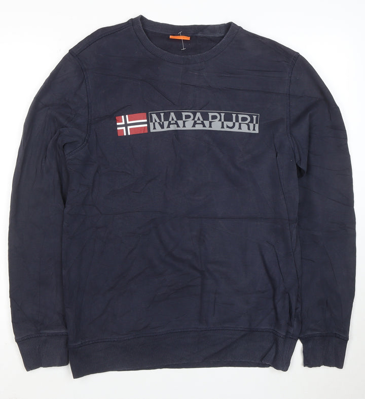 Napapijri Men’s Blue Logo Crew Neck Pullover Sweatshirt M