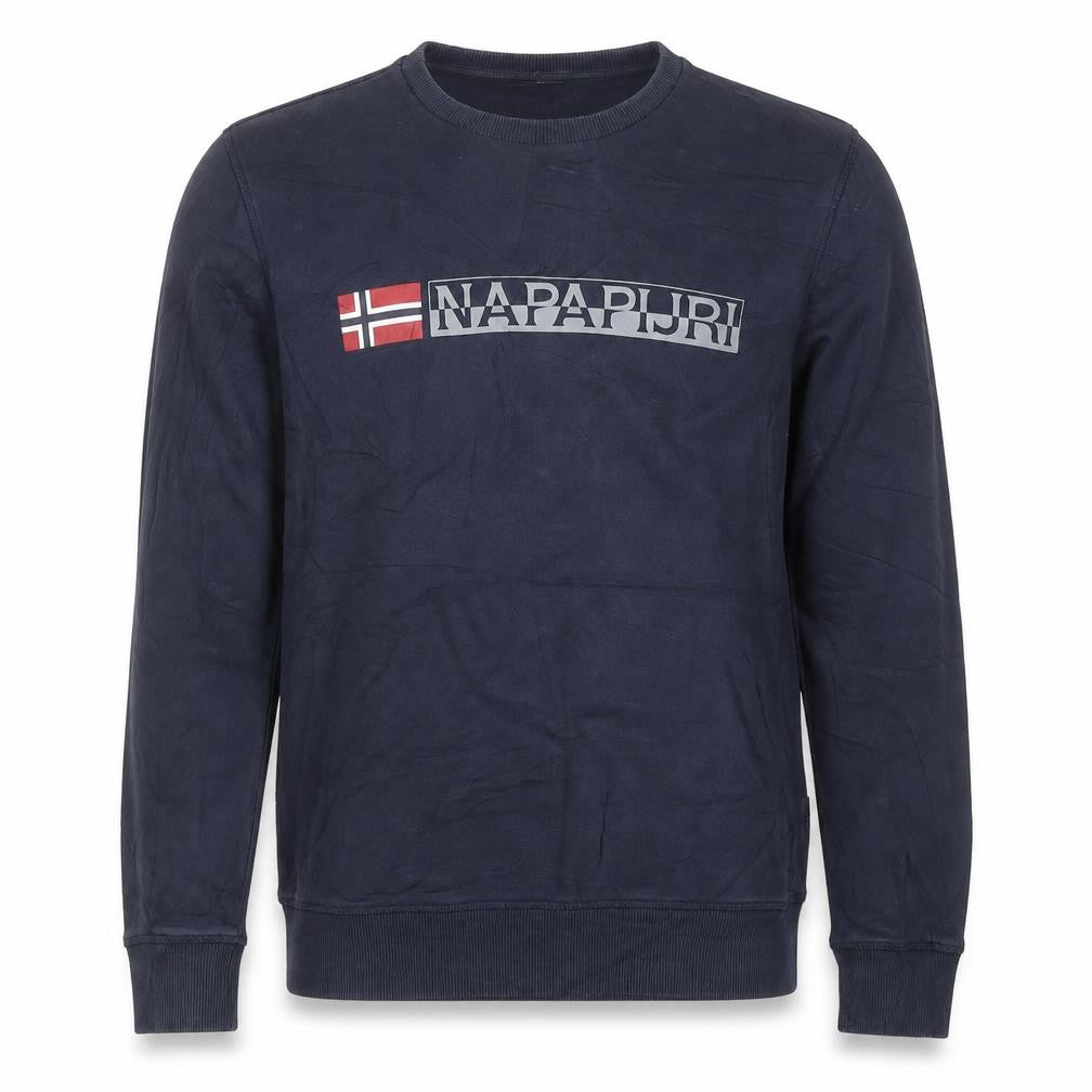 Front view of Napapijri Men’s Blue Logo Crew Neck Pullover Sweatshirt M