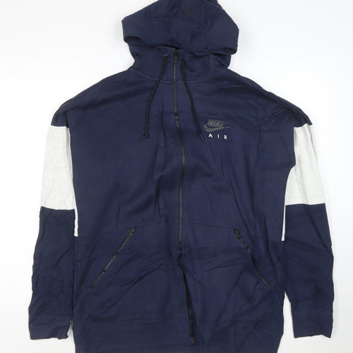 Nike Men Blue Full Zip Hoodie L Sportswear Cotton Blend