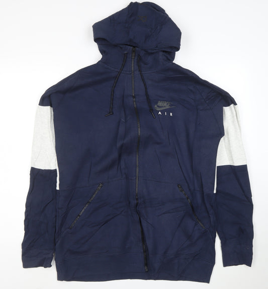 Nike Men Blue Full Zip Hoodie L Sportswear Cotton Blend