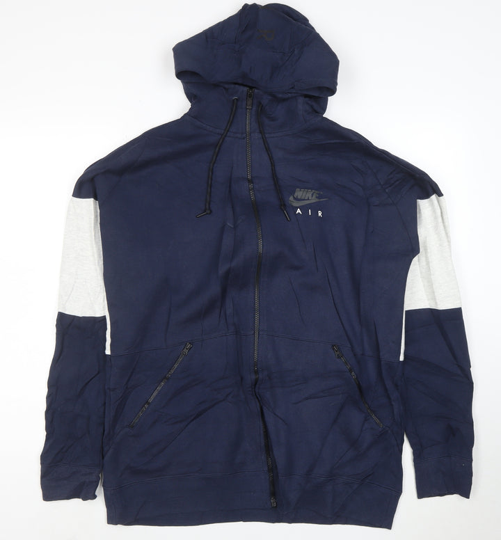 Nike Men Blue Full Zip Hoodie L Sportswear Cotton Blend