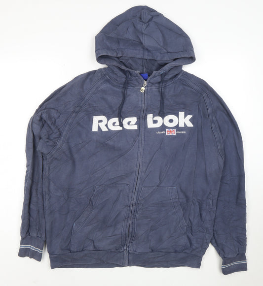 Reebok Men Blue Full Zip Hoodie M Classic Logo Sportswear