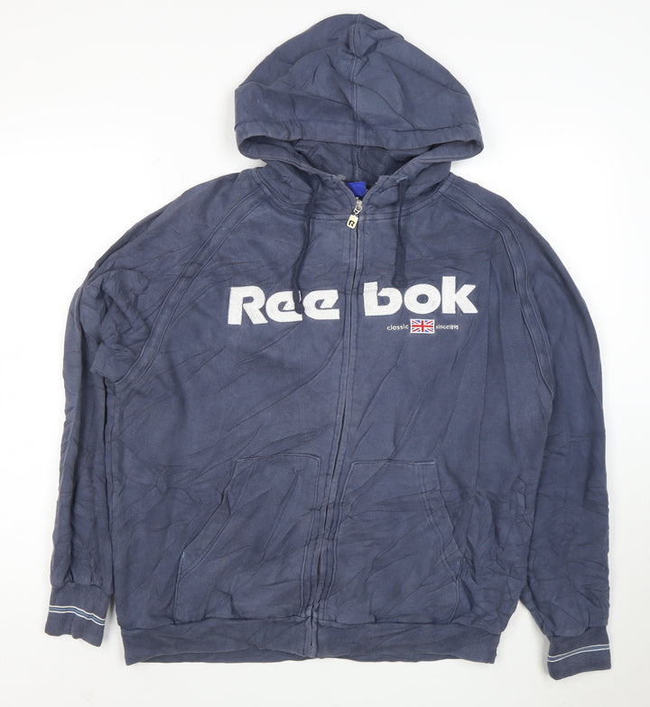 Reebok Men Blue Full Zip Hoodie M Classic Logo Sportswear
