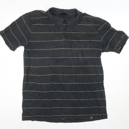 Carhartt Men's Black XL Striped Cotton Short Sleeve Polo Shirt