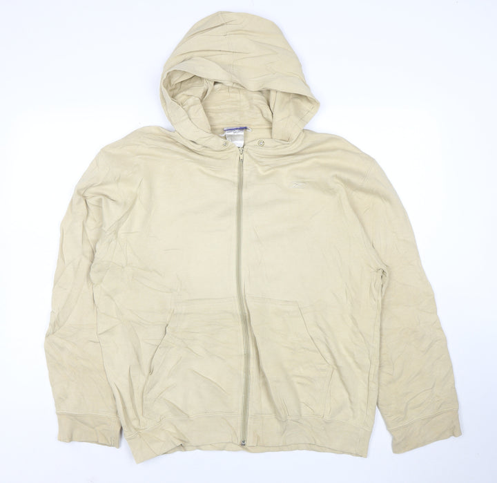 Reebok Mens Beige Full Zip Hoodie L Lightweight Sportswear