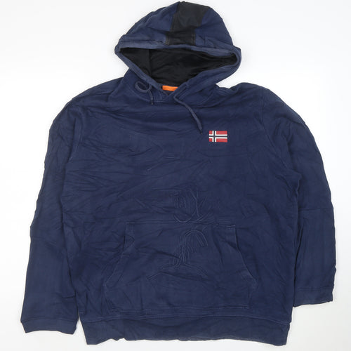 Napapijri Men Blue Pullover Hoodie L Logo Outdoor Cotton Blend