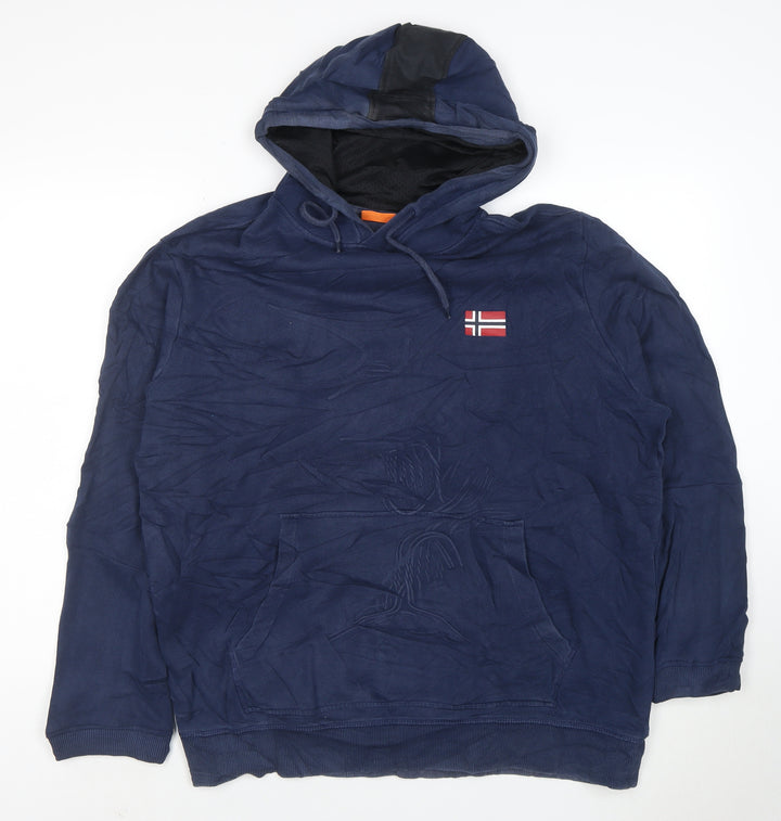Napapijri Men Blue Pullover Hoodie L Logo Outdoor Cotton Blend