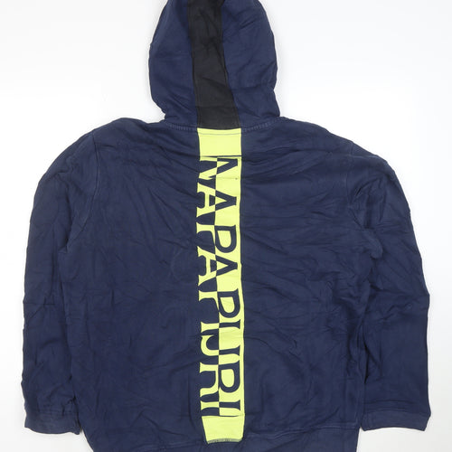 Napapijri Men Blue Pullover Hoodie L Logo Outdoor Cotton Blend
