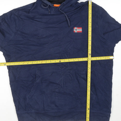 Napapijri Men Blue Pullover Hoodie L Logo Outdoor Cotton Blend
