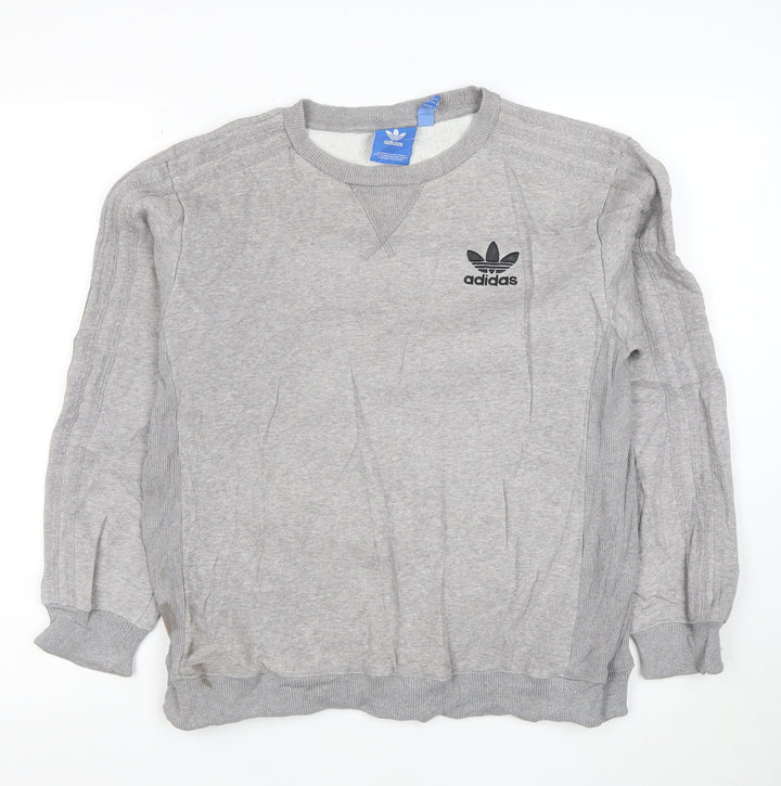 Adidas Mens Grey Crew Neck Logo Sweatshirt Size M Regular Fit