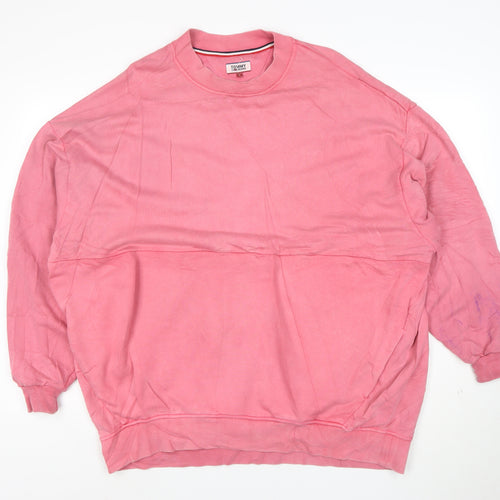 Tommy Jeans Women Pink L Pullover Sweatshirt Cotton Relaxed Fit