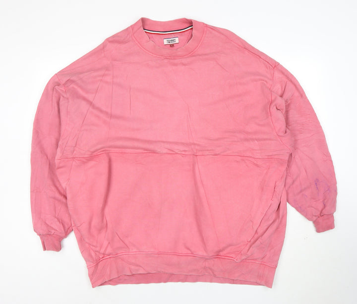 Tommy Jeans Women Pink L Pullover Sweatshirt Cotton Relaxed Fit