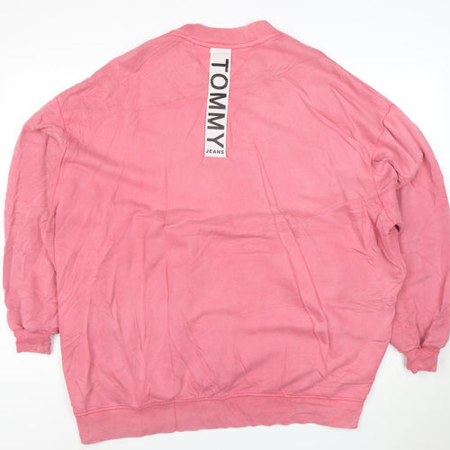 Tommy Jeans Women Pink L Pullover Sweatshirt Cotton Relaxed Fit