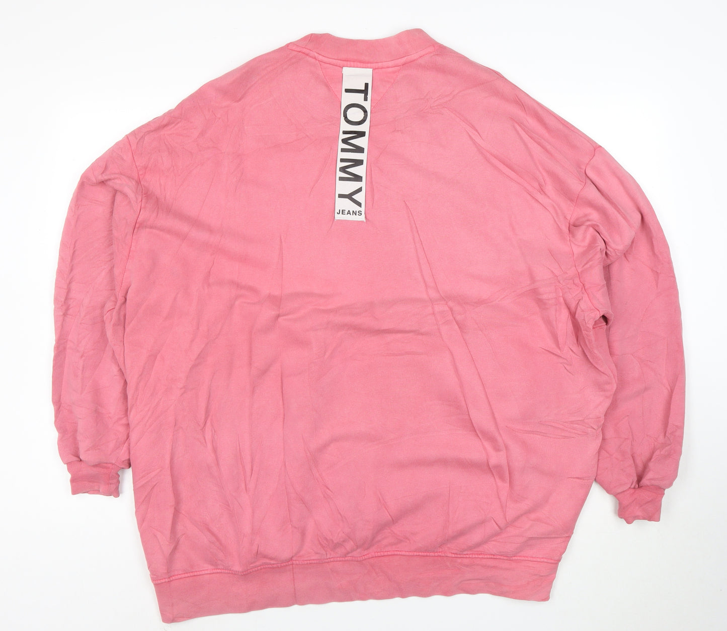 Tommy Jeans Women Pink L Pullover Sweatshirt Cotton Relaxed Fit