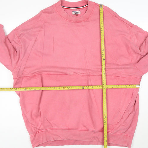 Tommy Jeans Women Pink L Pullover Sweatshirt Cotton Relaxed Fit