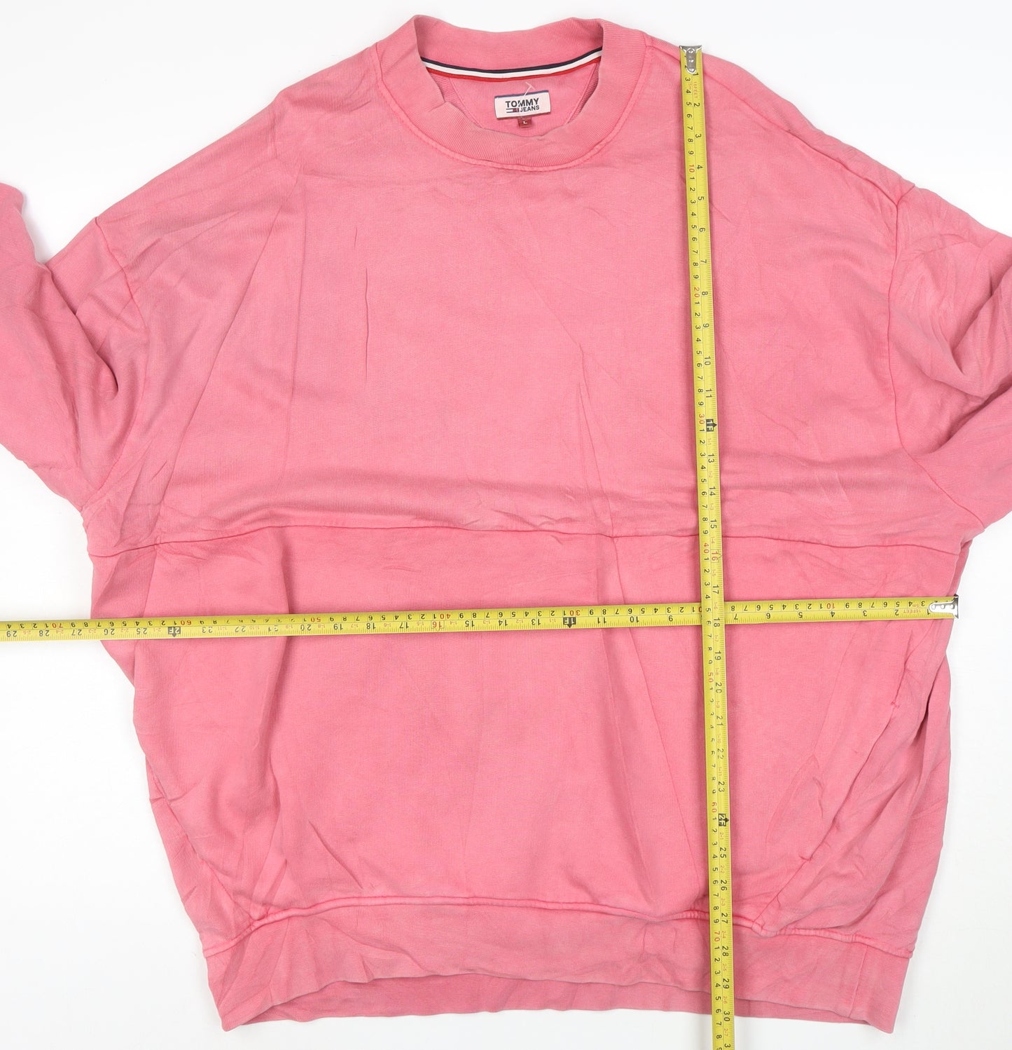 Tommy Jeans Women Pink L Pullover Sweatshirt Cotton Relaxed Fit