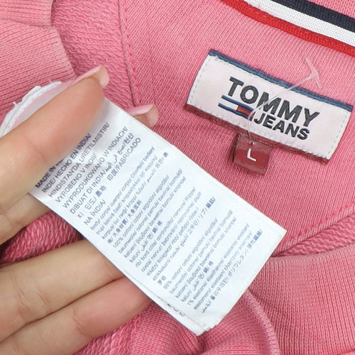 Tommy Jeans Women Pink L Pullover Sweatshirt Cotton Relaxed Fit