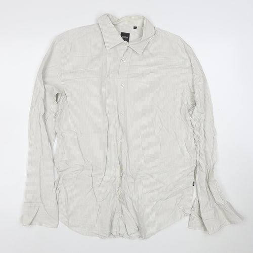 BOSS Hugo Boss Men's White Slim Fit Striped Long Sleeve Shirt Size L