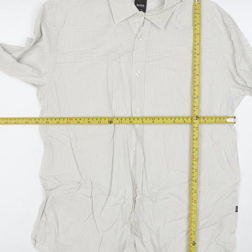 BOSS Hugo Boss Men's White Slim Fit Striped Long Sleeve Shirt Size L