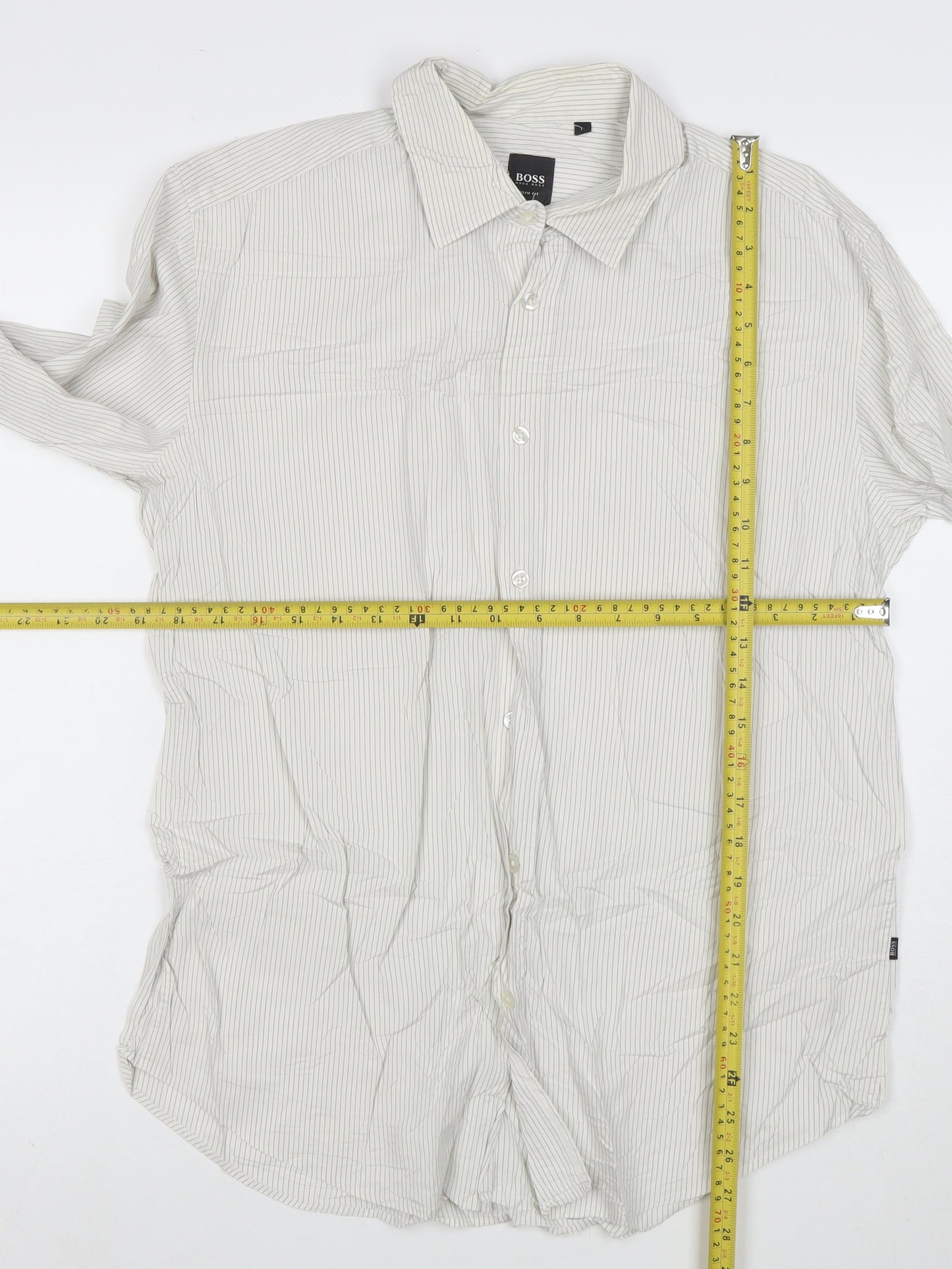 BOSS Hugo Boss Men's White Slim Fit Striped Long Sleeve Shirt Size L
