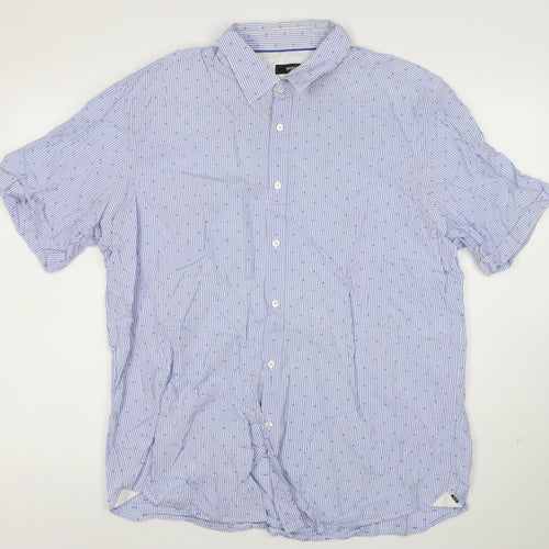 BOSS Hugo Boss Men's Blue Striped Regular Fit Cotton Short Sleeve Shirt XL