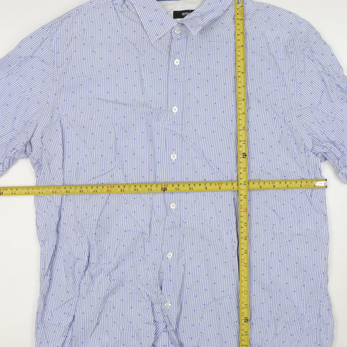 BOSS Hugo Boss Men's Blue Striped Regular Fit Cotton Short Sleeve Shirt XL