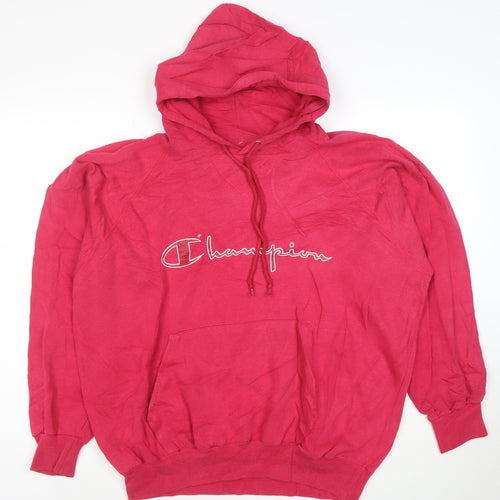 Champion Women Large Pink Pullover Hoodie Cotton Blend Logo Sweatshirt