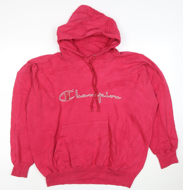 Champion Women Large Pink Pullover Hoodie Cotton Blend Logo Sweatshirt