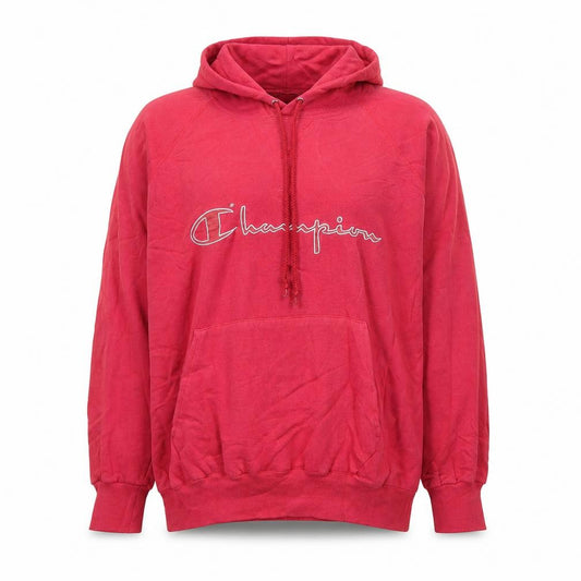 Front view of Champion Women Large Pink Pullover Hoodie Cotton Blend Logo Sweatshirt