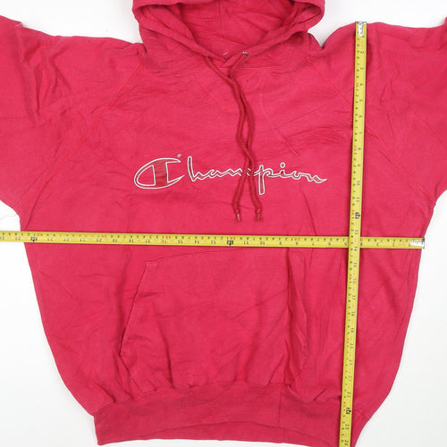 Champion Women Large Pink Pullover Hoodie Cotton Blend Logo Sweatshirt