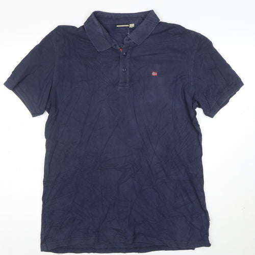 Napapijri Men's Navy Blue XL Cotton Polo Shirt
