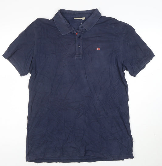 Napapijri Men's Navy Blue XL Cotton Polo Shirt