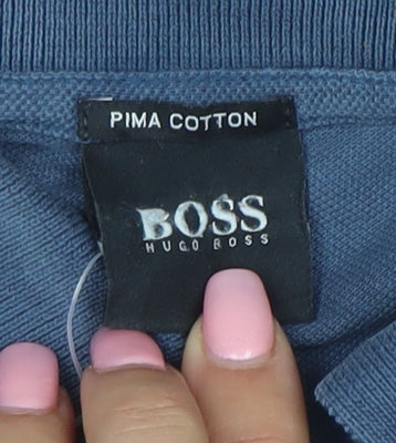 Hugo Boss Mens Blue Pima Cotton Short Sleeve Polo Shirt Size L