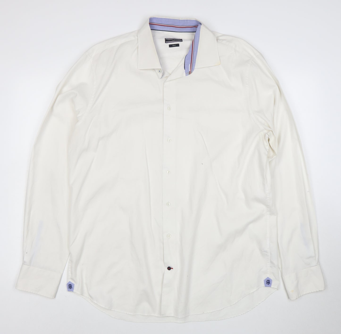 Tommy Hilfiger Men’s White Slim Fit Cotton Long Sleeve Button-Up Shirt 17.5